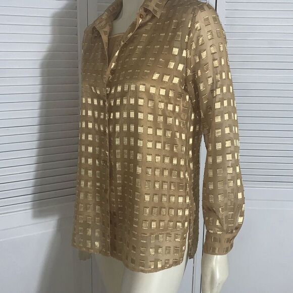 Vintage 90’s Gold Sheer Long Sleeve Button Down Shirt with Matching Gold Sleevel - Picture 1 of 13